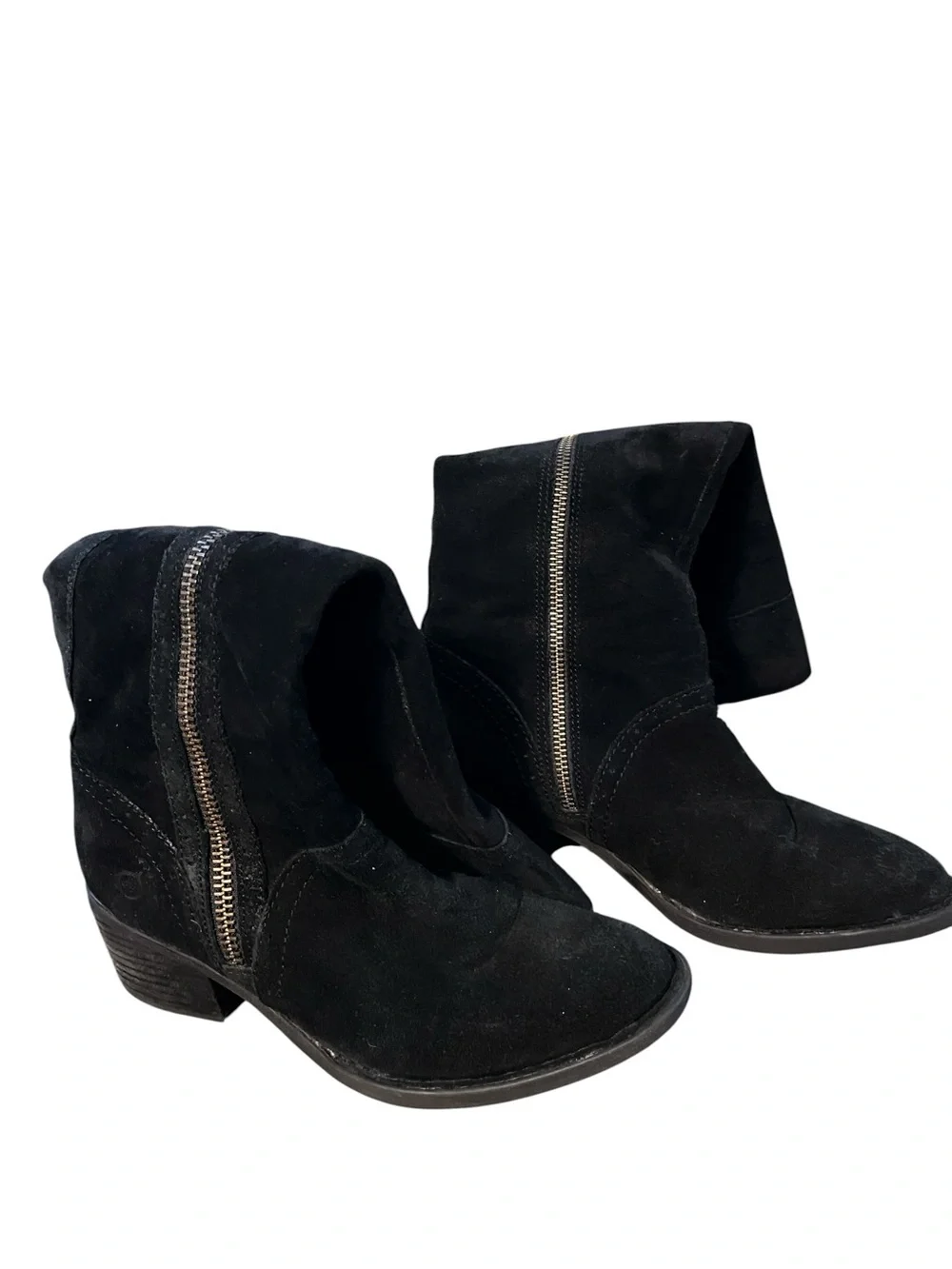 Born “Fannar”Black Suede Knee-High Zip-Up Boots Size 7